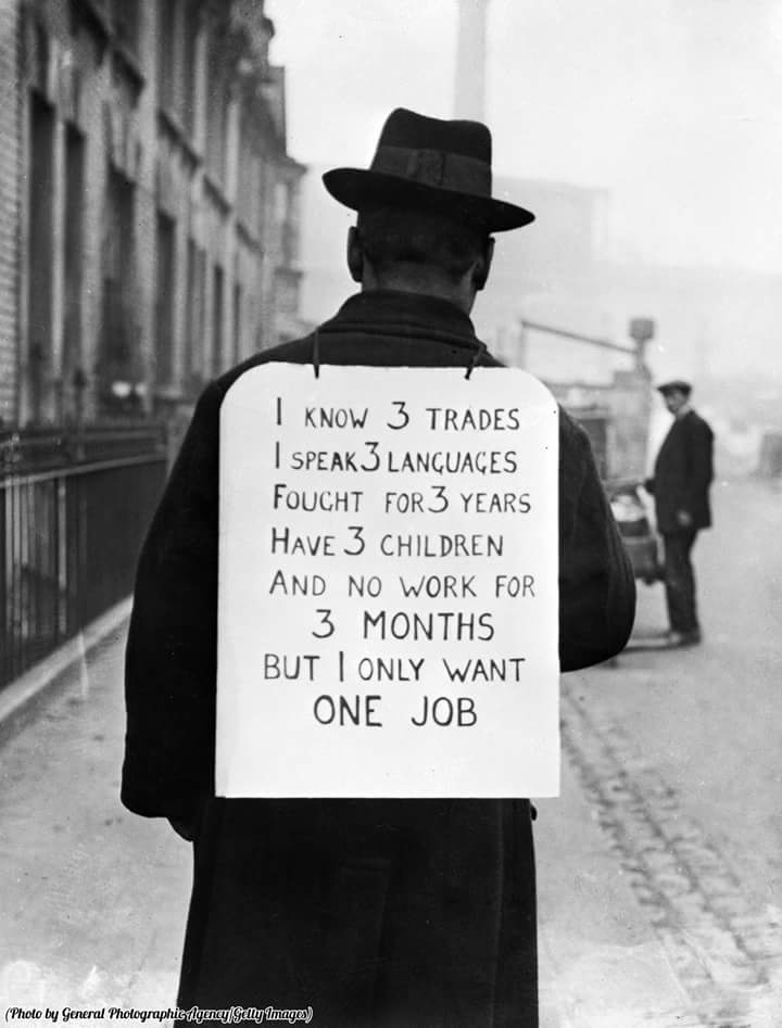 Man making his own protest against unemployment, 1935